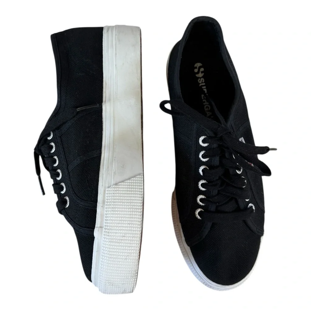 Superga 2790 Platform Canvas Sneakers Black White Men’s 8 Women’s 9.5 Casual